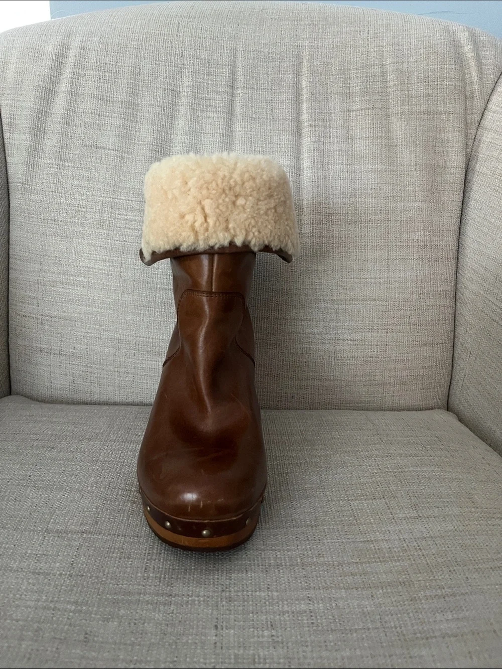 UGG Brown Leather Clog Heeled Boots - Picture 8 of 12